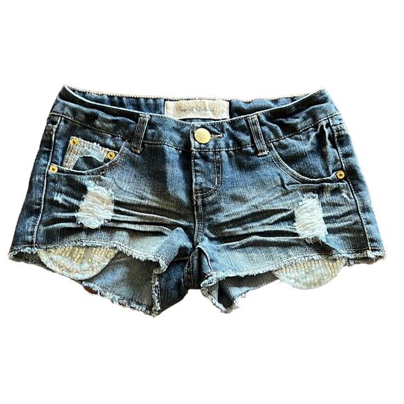 Freestyle Revolution Distressed Denim Jeans Shorts Woman Size 2 Sequins - Picture 1 of 7